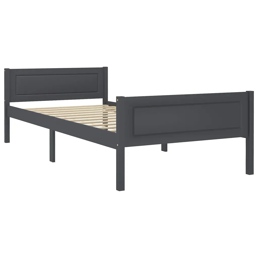 Letto singolo | Letto per adulti | Giroletto Grigio in Legno Massello di Pino 100x200 cm - Image 2