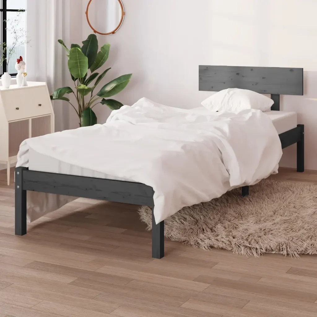 Letto singolo | Letto per adulti | Giroletto Grigio in Legno Massello di Pino 90x190 cm Single - Image 2