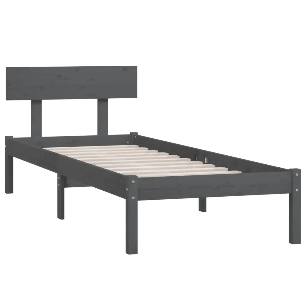 Letto singolo | Letto per adulti | Giroletto Grigio in Legno Massello di Pino 90x190 cm Single - Image 3