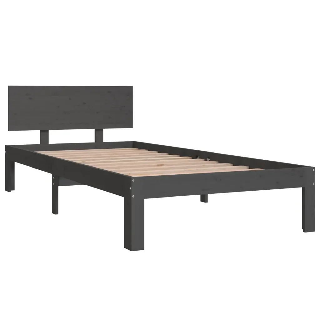 Letto singolo | Letto per adulti | Giroletto Grigio in Legno Massello di Pino 90x200 cm - Image 3