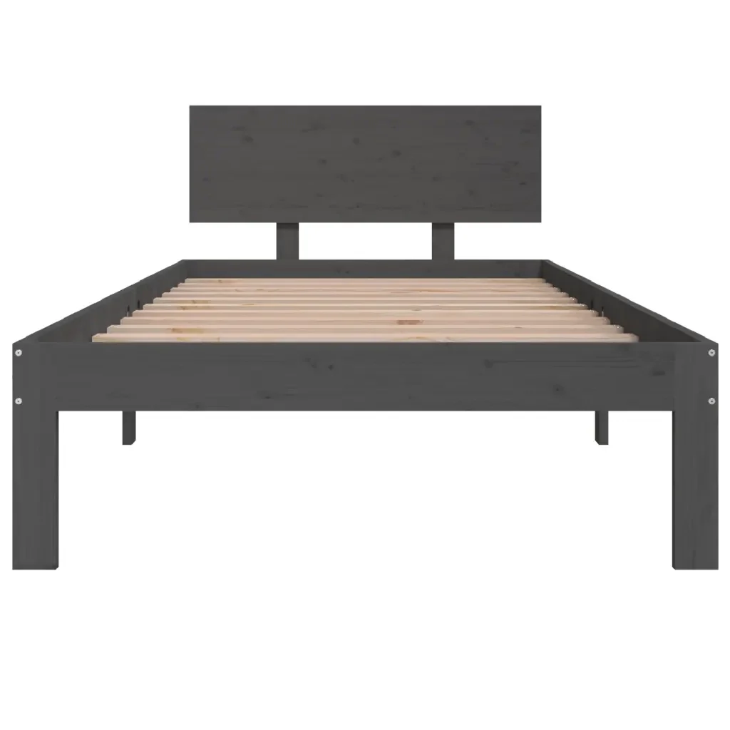 Letto singolo | Letto per adulti | Giroletto Grigio in Legno Massello di Pino 90x200 cm - Image 4