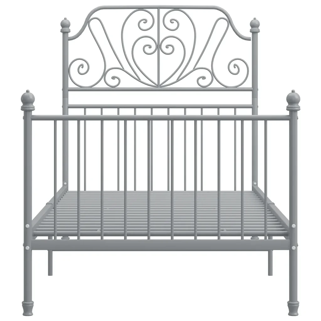 Letto singolo | Letto per adulti | Giroletto Grigio in Metallo 100x200 cm - Image 4