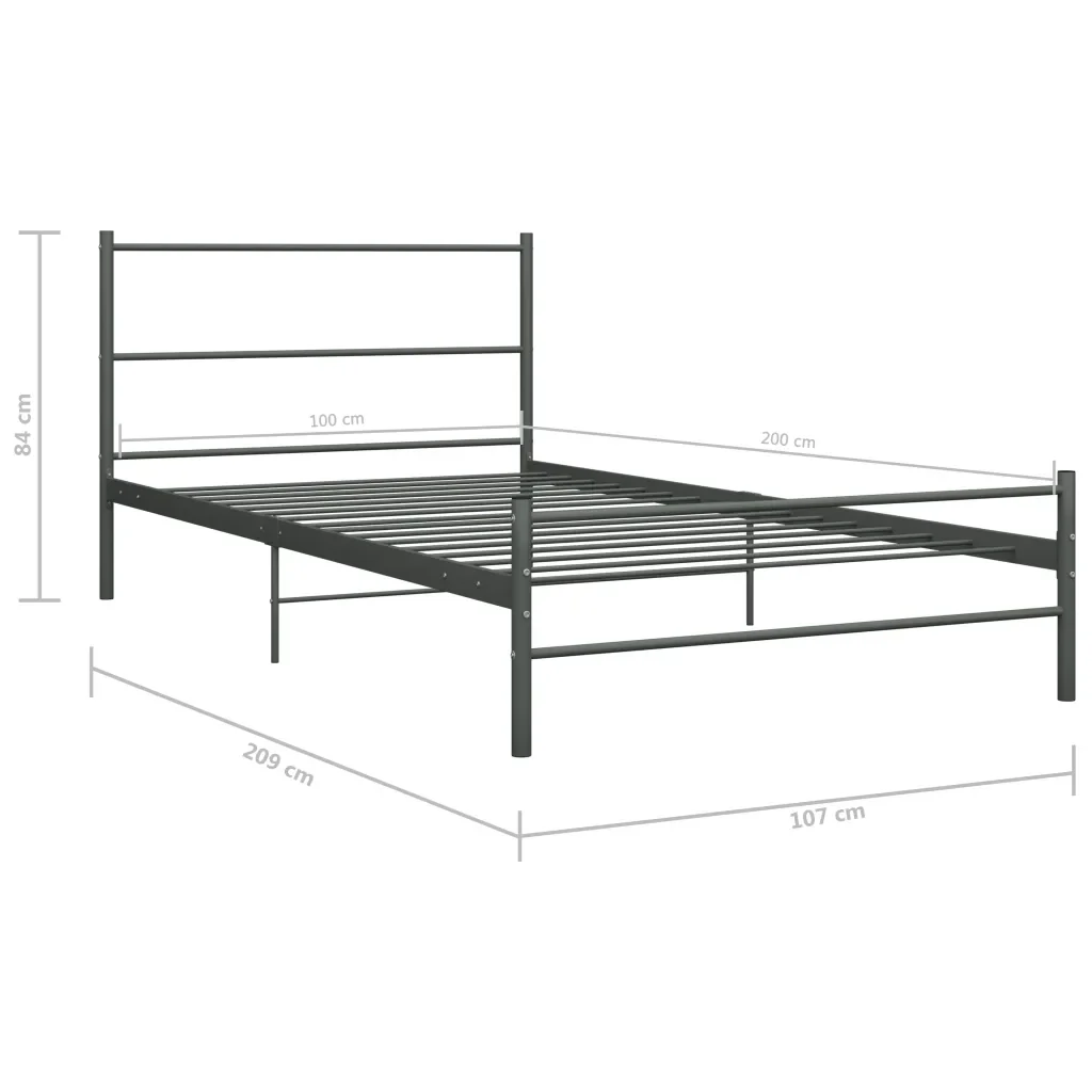 Letto singolo | Letto per adulti | Giroletto Grigio in Metallo 100x200 cm - Image 7