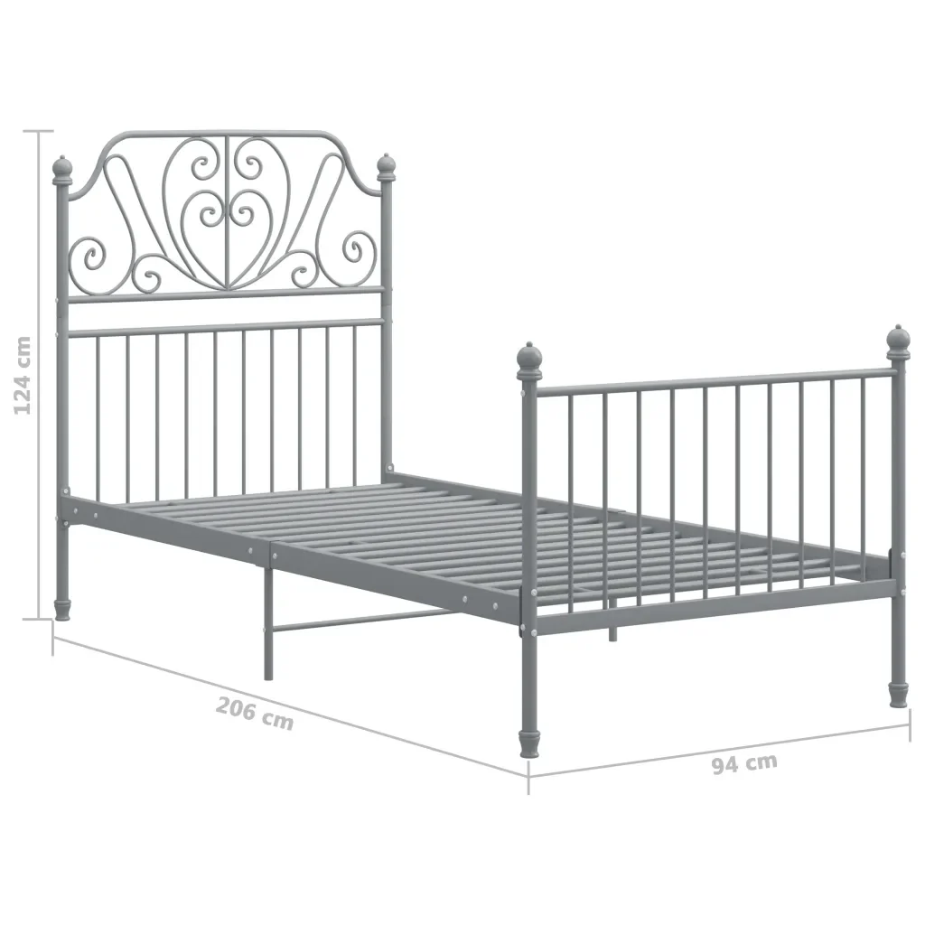 Letto singolo | Letto per adulti | Giroletto Grigio in Metallo 90x200 cm - Image 6