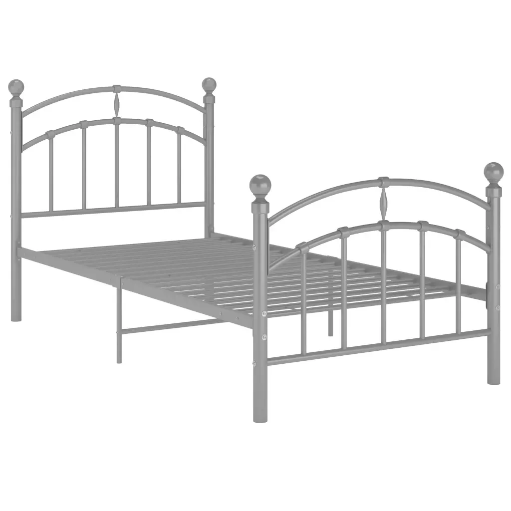 Letto singolo | Letto per adulti | Giroletto Grigio in Metallo 90x200 cm