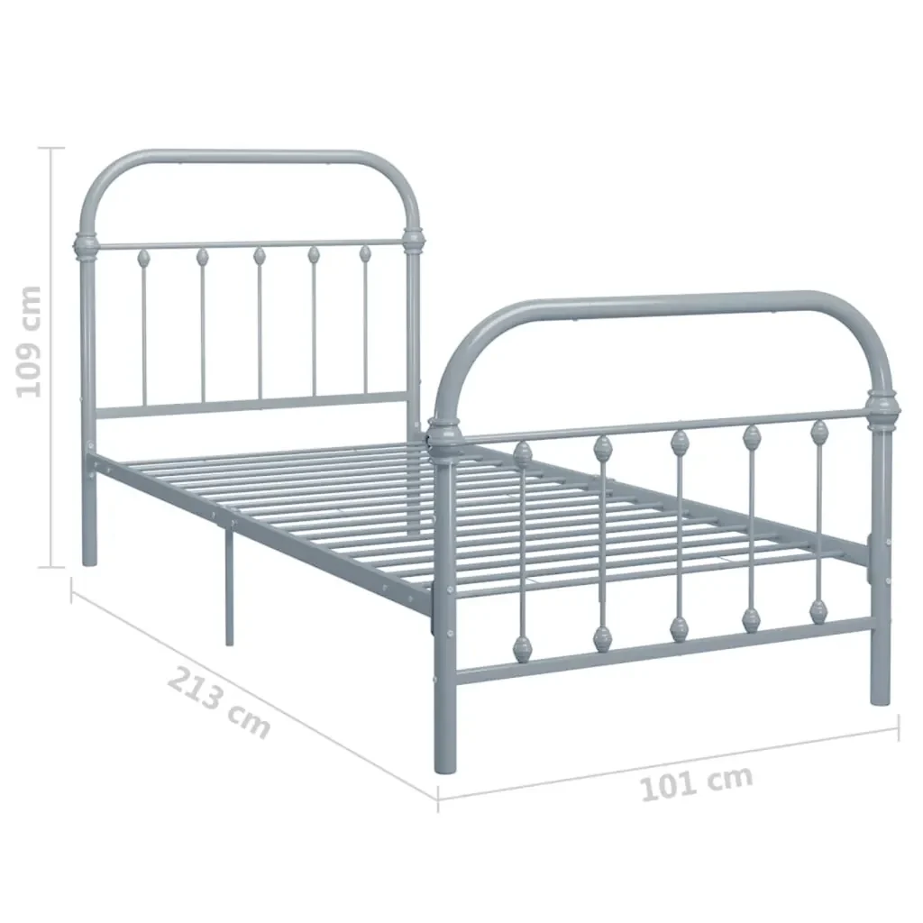 Letto singolo | Letto per adulti | Giroletto Grigio in Metallo 90x200 cm - Image 6