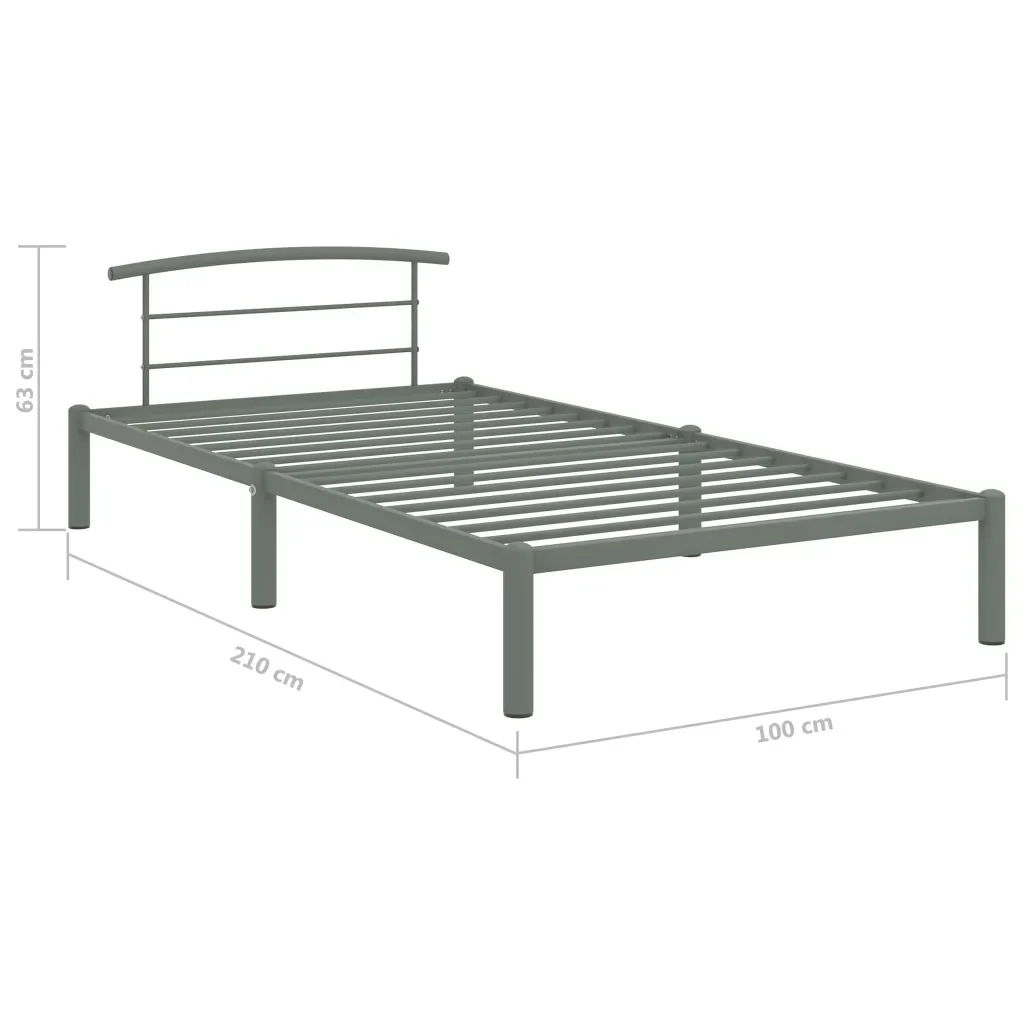 Letto singolo | Letto per adulti | Giroletto Grigio in Metallo 90x200 cm - Image 7