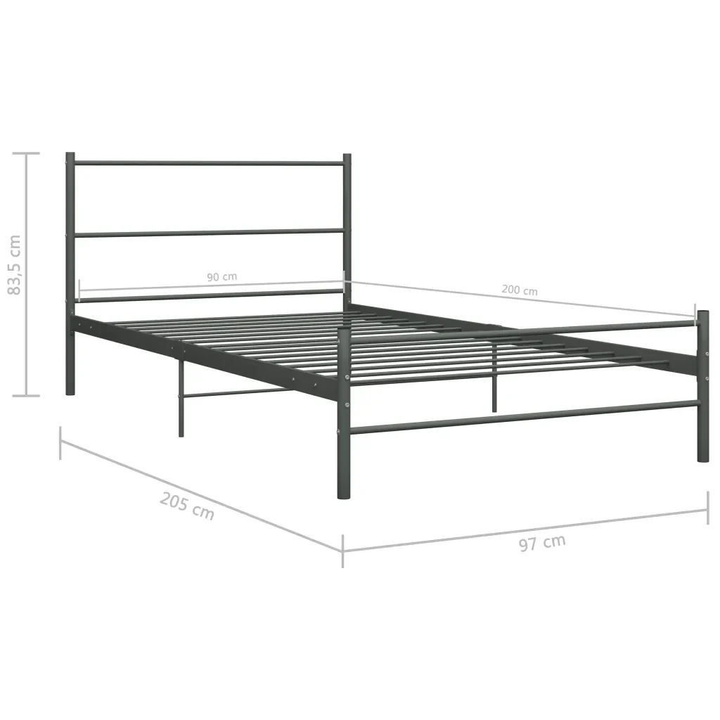 Letto singolo | Letto per adulti | Giroletto Grigio in Metallo 90x200 cm - Image 7