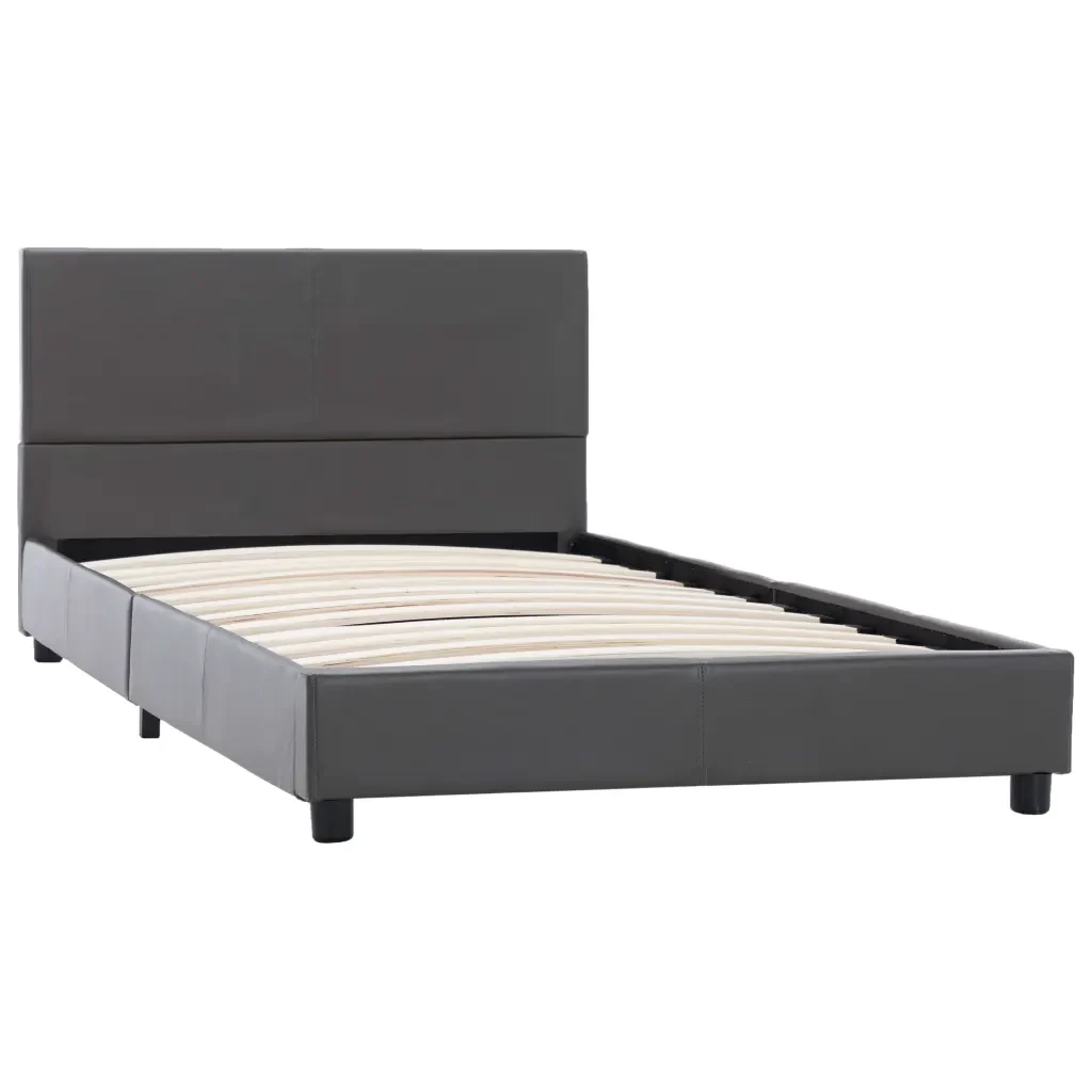 Letto singolo | Letto per adulti | Giroletto Grigio in Similpelle 90x200 cm - Image 2