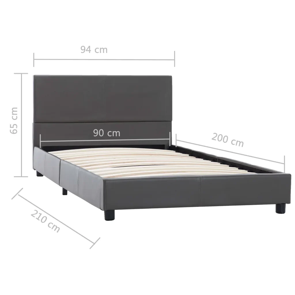 Letto singolo | Letto per adulti | Giroletto Grigio in Similpelle 90x200 cm - Image 7