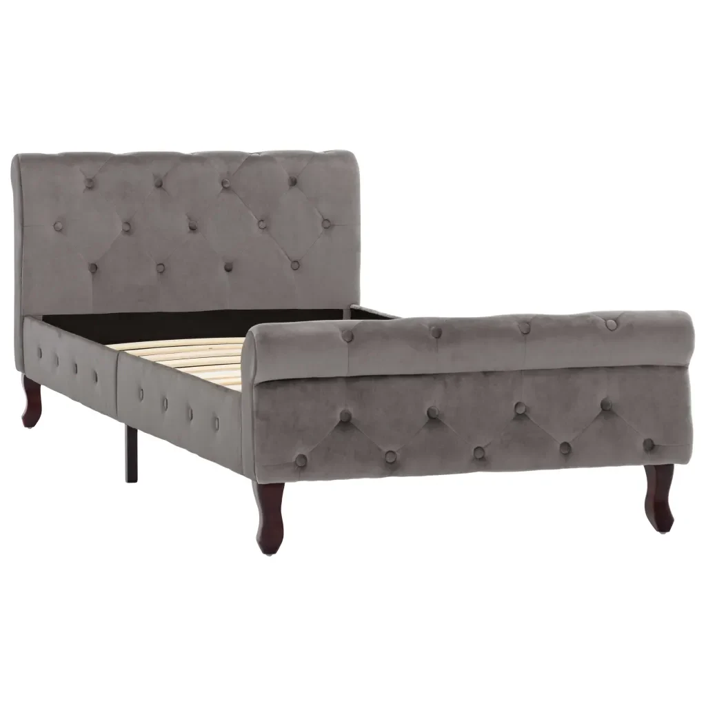 Letto singolo | Letto per adulti | Giroletto Grigio in Velluto 90x200 cm