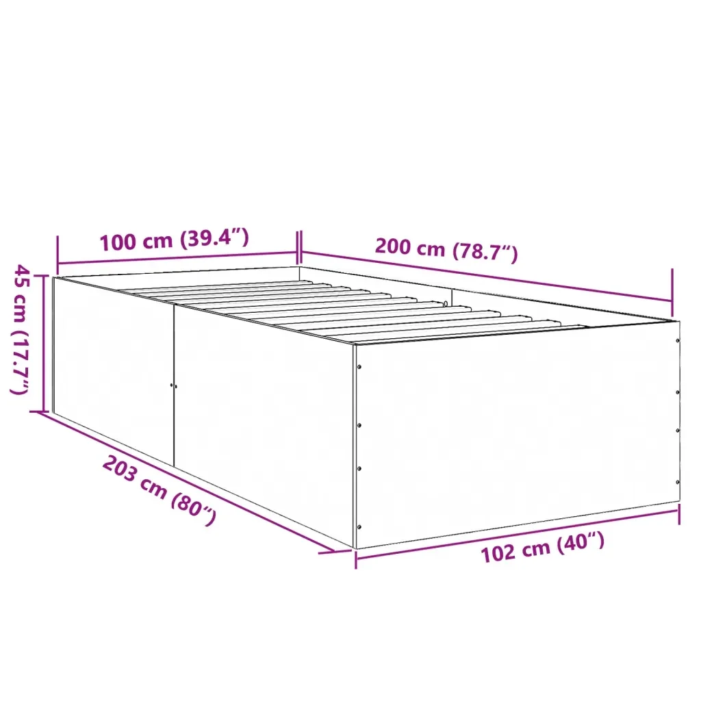 Letto singolo | Letto per adulti | Giroletto Grigio Sonoma 100x200 cm in Legno Multistrato - Image 10