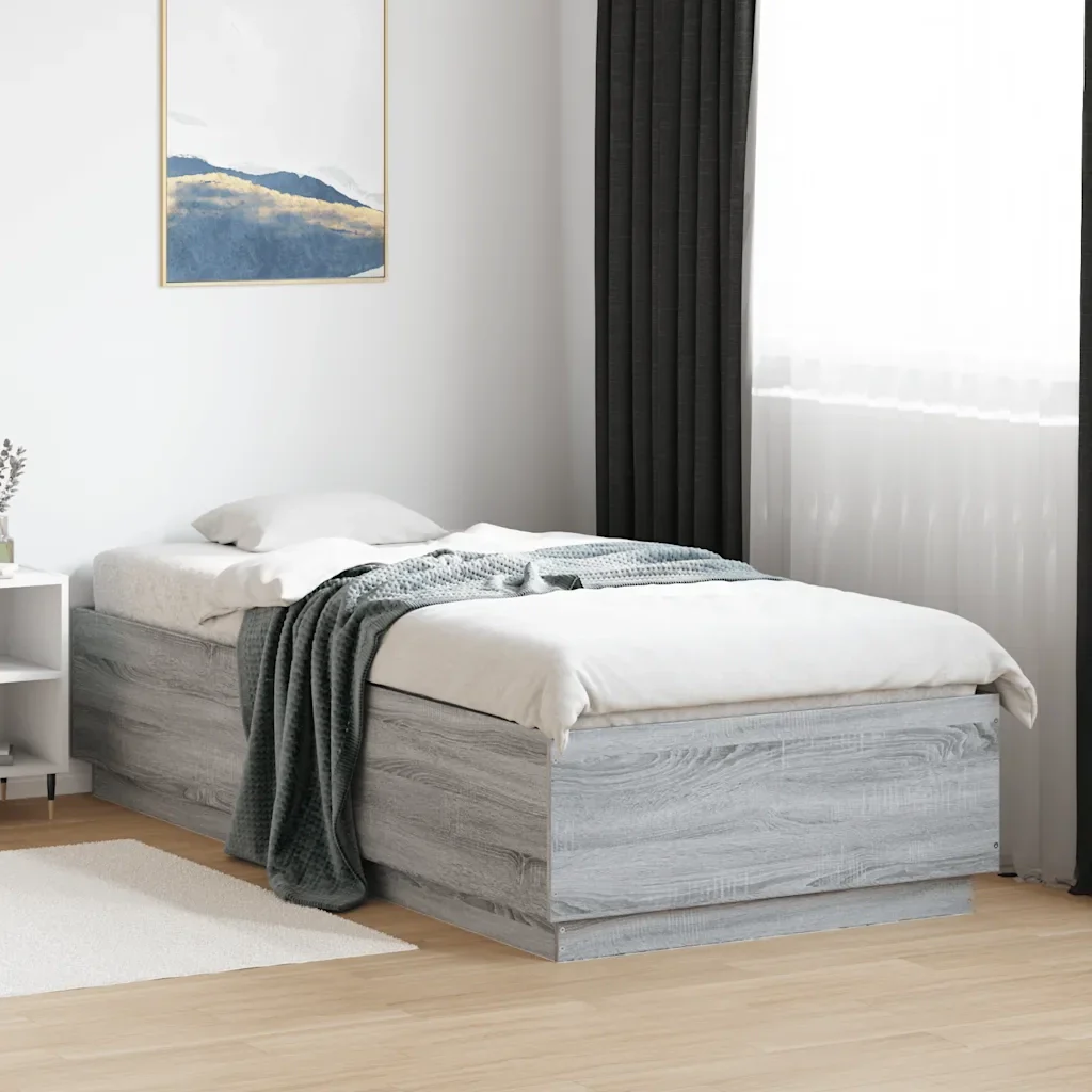 Letto singolo | Letto per adulti | Giroletto Grigio Sonoma 100x200 cm in Legno Multistrato - Image 2