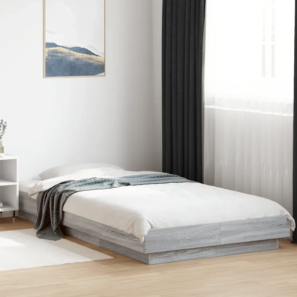Letto singolo | Letto per adulti | Giroletto Grigio Sonoma 100x200 cm in Legno Multistrato - Image 2