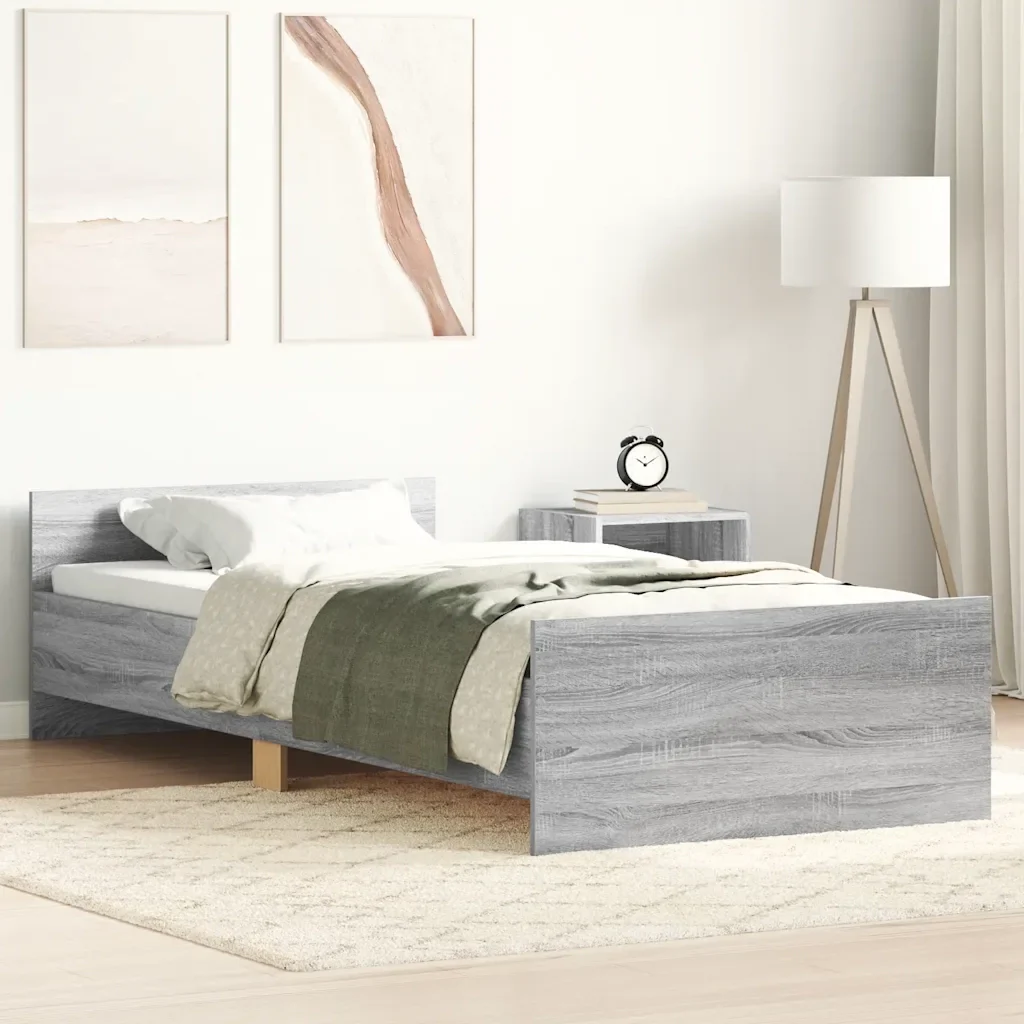 Letto singolo | Letto per adulti | Giroletto Grigio Sonoma 100x200 cm in Legno Multistrato - Image 2