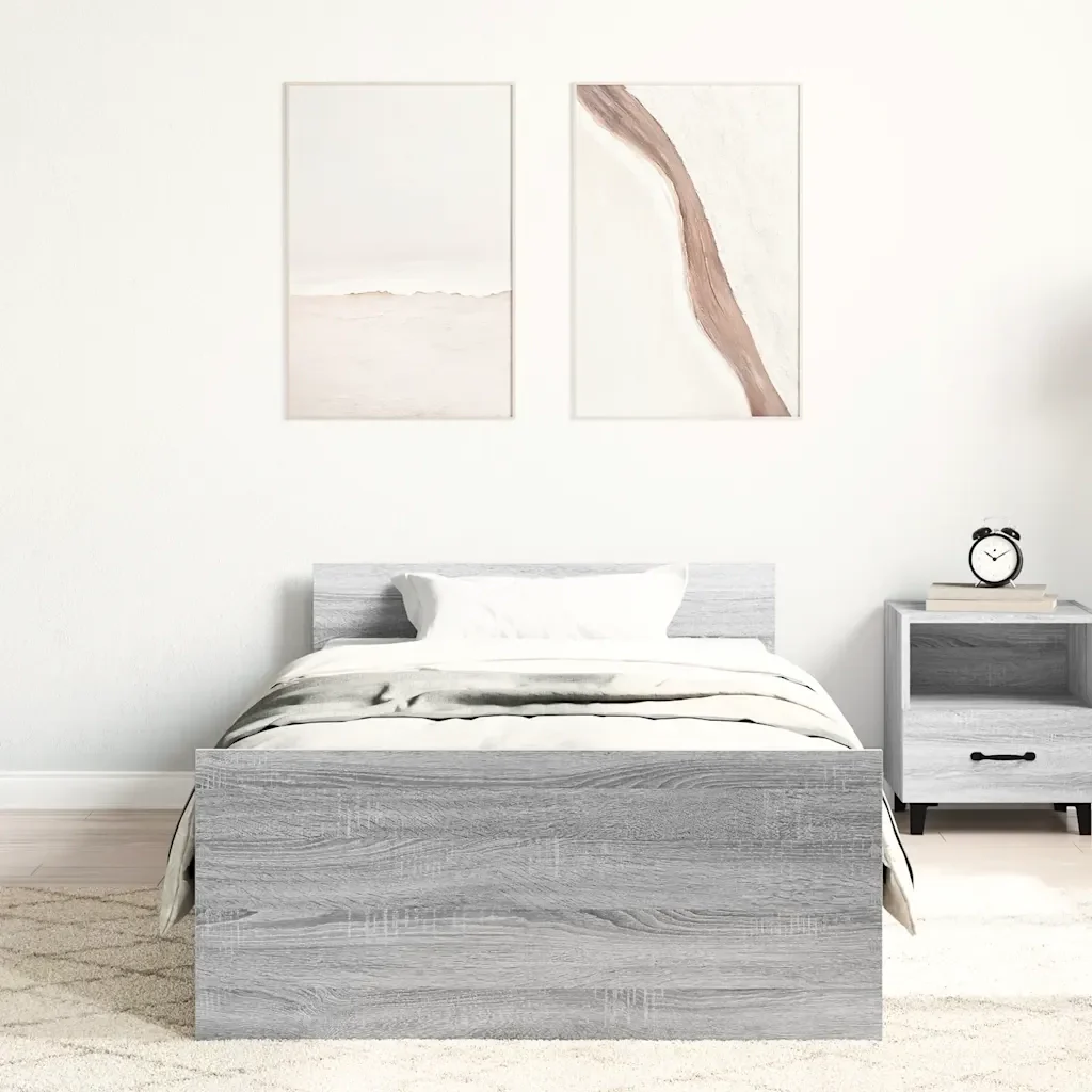 Letto singolo | Letto per adulti | Giroletto Grigio Sonoma 100x200 cm in Legno Multistrato - Image 3