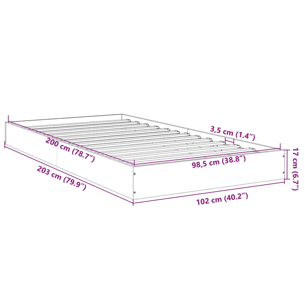 Letto singolo | Letto per adulti | Giroletto Grigio Sonoma 100x200 cm in Legno Multistrato - Image 10