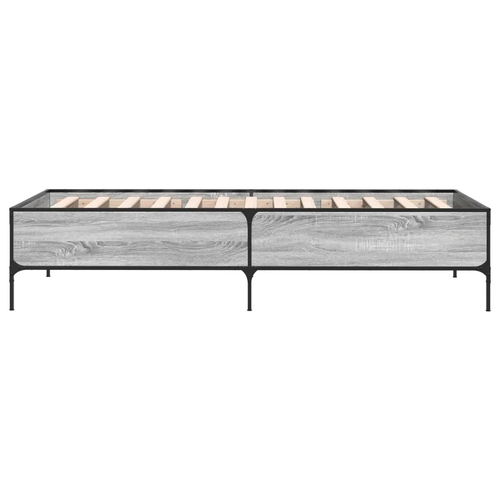 Letto singolo | Letto per adulti | Giroletto Grigio Sonoma 100x200 cm Legno Multistrato e Metallo - Image 5