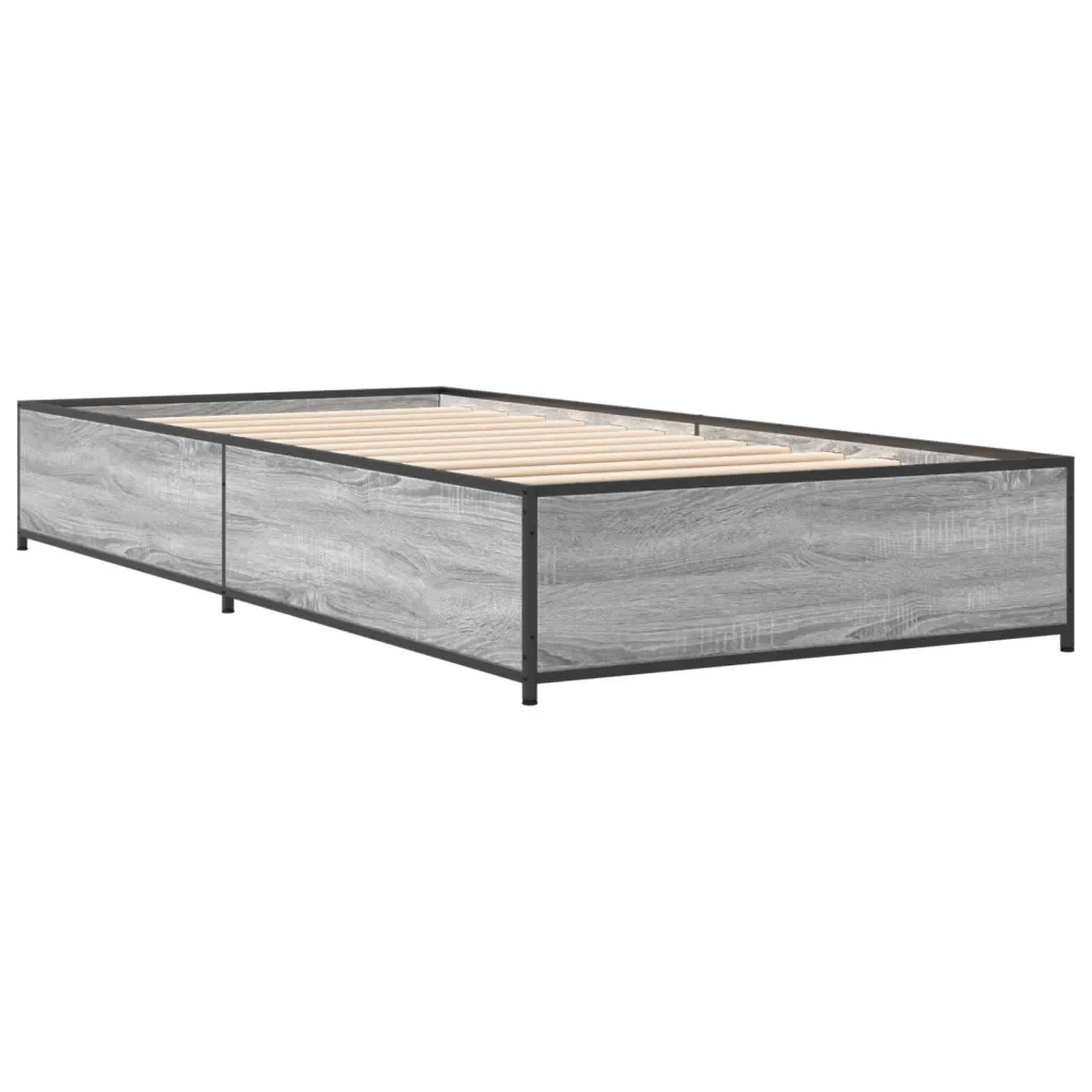 Letto singolo | Letto per adulti | Giroletto Grigio Sonoma 100x200 cm Legno Multistrato e Metallo - Image 3
