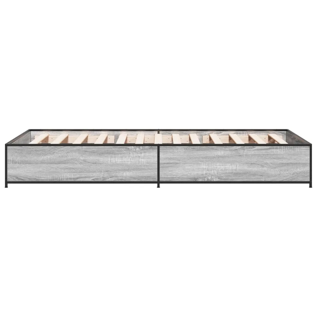 Letto singolo | Letto per adulti | Giroletto Grigio Sonoma 100x200 cm Legno Multistrato e Metallo - Image 5