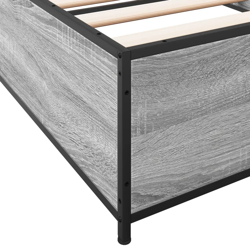Letto singolo | Letto per adulti | Giroletto Grigio Sonoma 100x200 cm Legno Multistrato e Metallo - Image 7