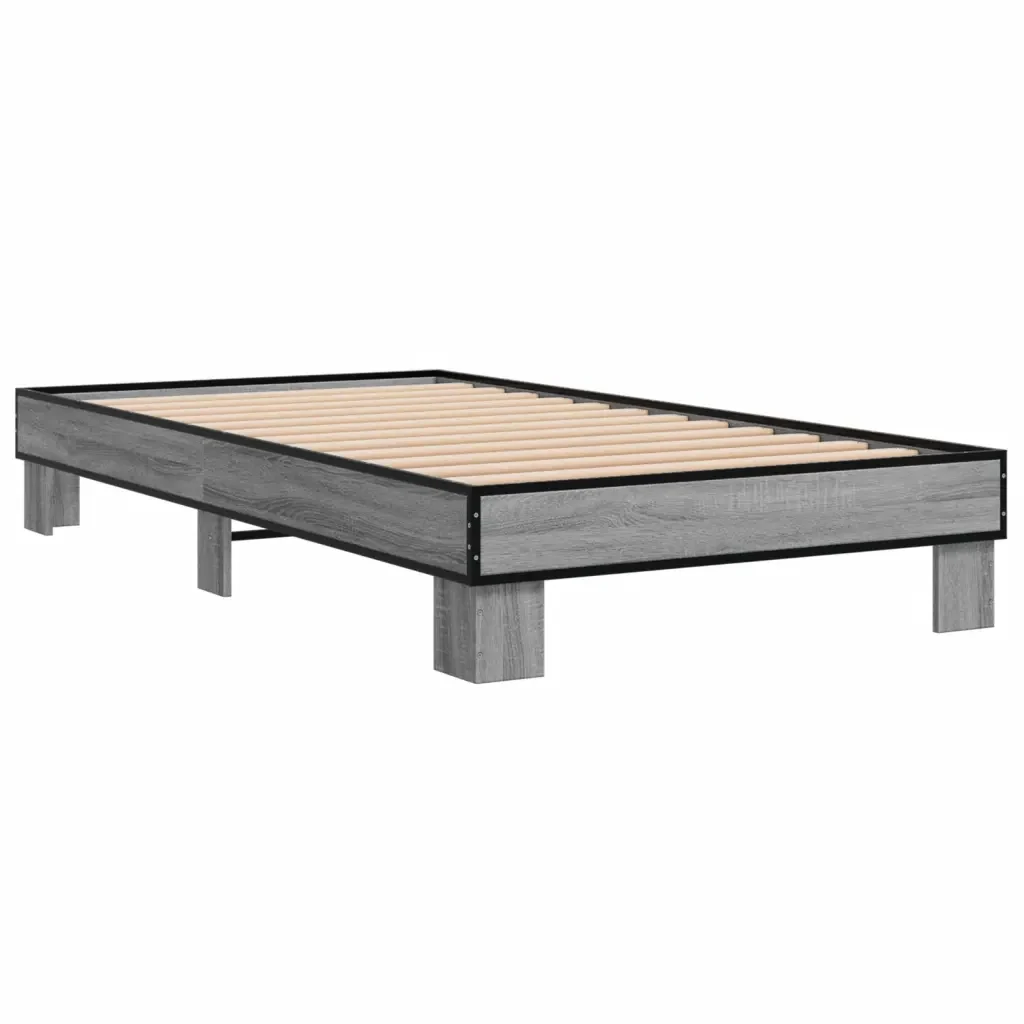 Letto singolo | Letto per adulti | Giroletto Grigio Sonoma 100x200 cm Legno Multistrato e Metallo - Image 3