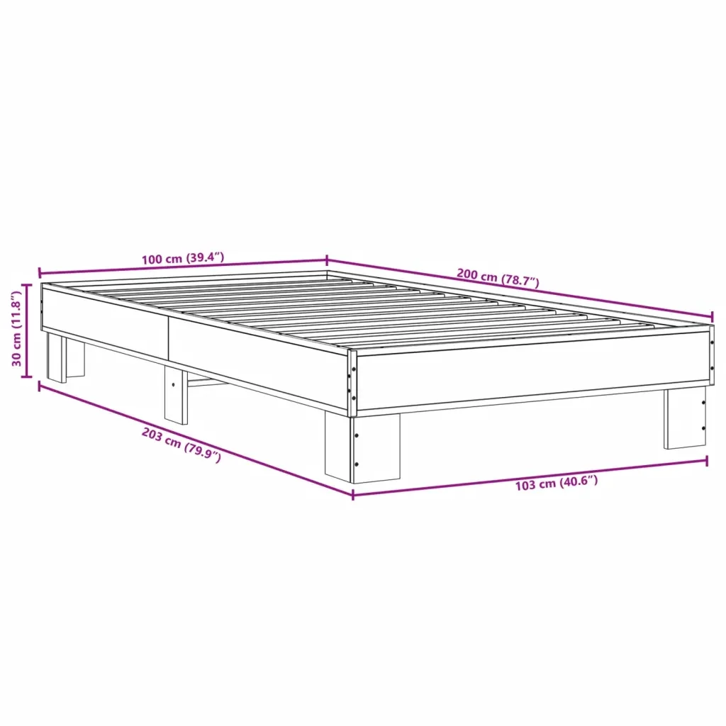 Letto singolo | Letto per adulti | Giroletto Grigio Sonoma 100x200 cm Legno Multistrato e Metallo - Image 9
