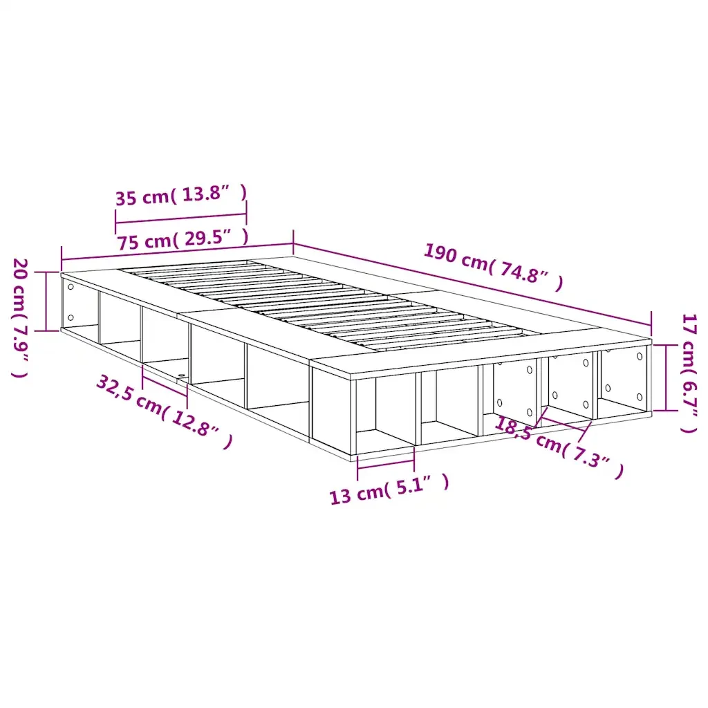 Letto singolo | Letto per adulti | Giroletto Grigio Sonoma 75x190 cm in Legno Multistrato - Image 10