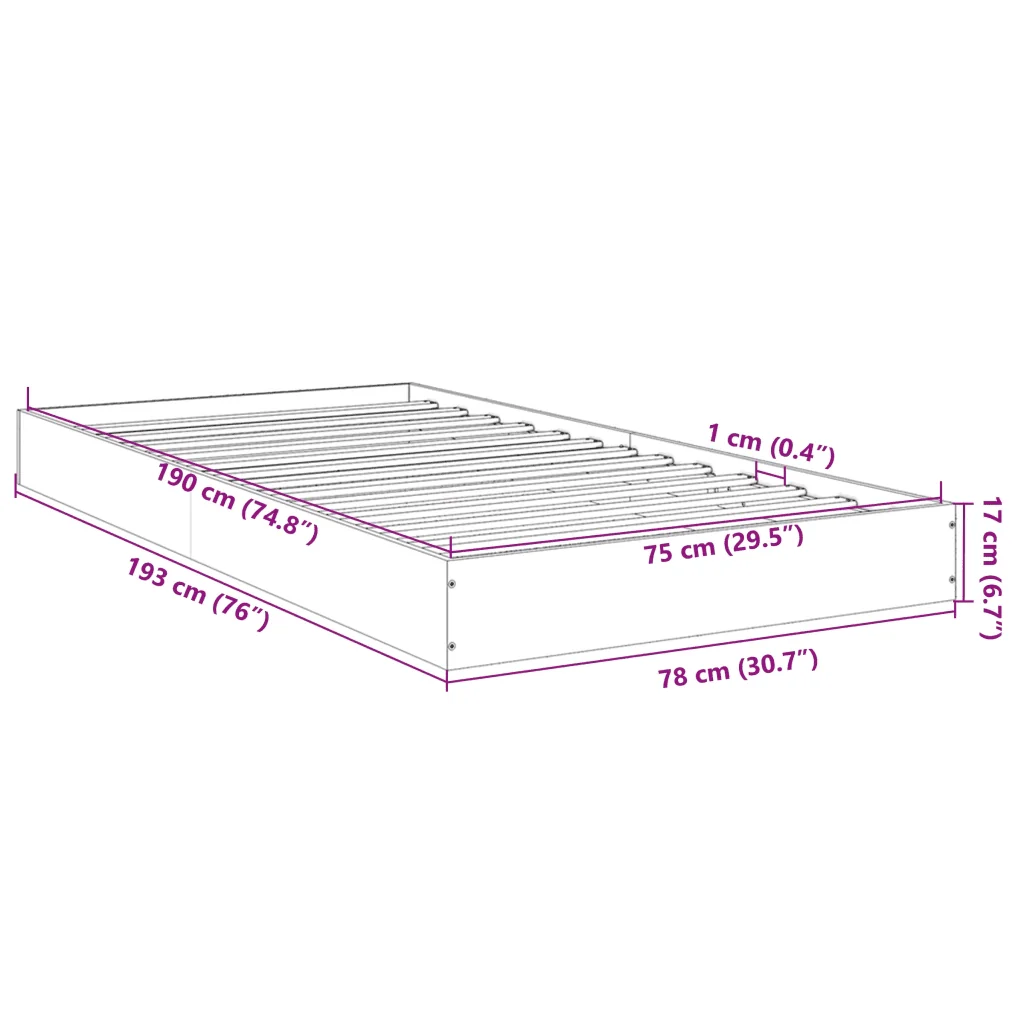 Letto singolo | Letto per adulti | Giroletto Grigio Sonoma 75x190 cm in Legno Multistrato - Image 10