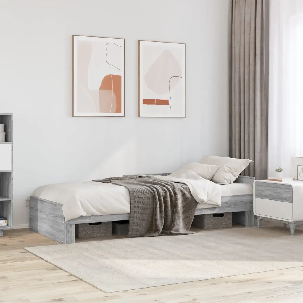 Letto singolo | Letto per adulti | Giroletto Grigio Sonoma 75x190 cm in Legno Multistrato - Image 2