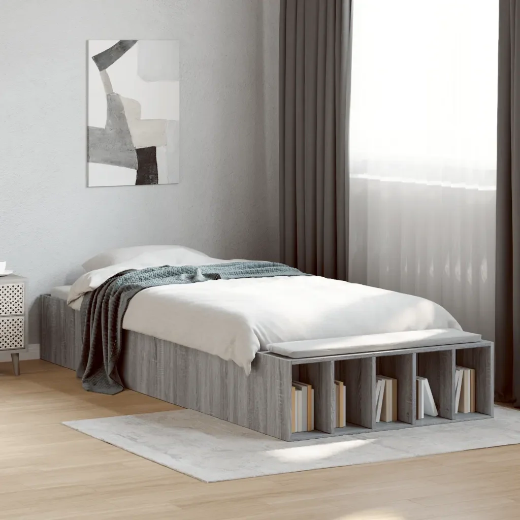 Letto singolo | Letto per adulti | Giroletto Grigio Sonoma 75x190 cm in Legno Multistrato - Image 2
