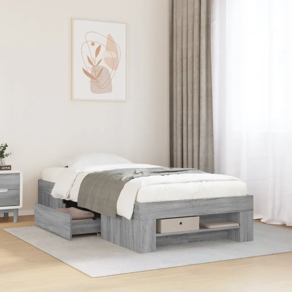 Letto singolo | Letto per adulti | Giroletto Grigio Sonoma 75x190 cm in Legno Multistrato - Image 2