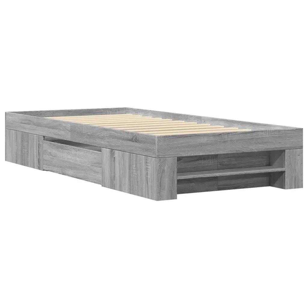 Letto singolo | Letto per adulti | Giroletto Grigio Sonoma 75x190 cm in Legno Multistrato - Image 3