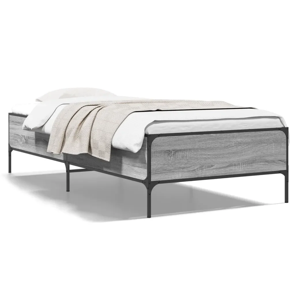 Letto singolo | Letto per adulti | Giroletto Grigio Sonoma 75x190cm in Legno Multistrato e Metallo