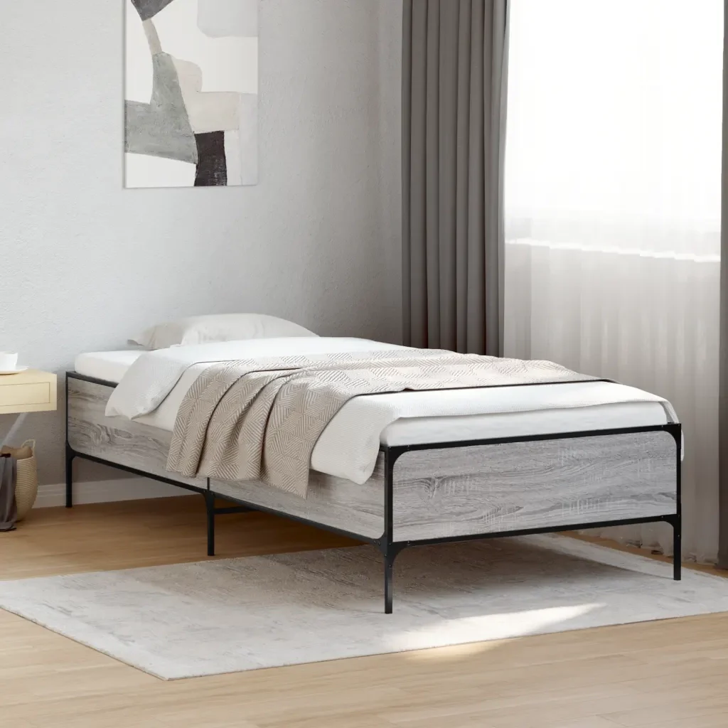 Letto singolo | Letto per adulti | Giroletto Grigio Sonoma 75x190cm in Legno Multistrato e Metallo - Image 2