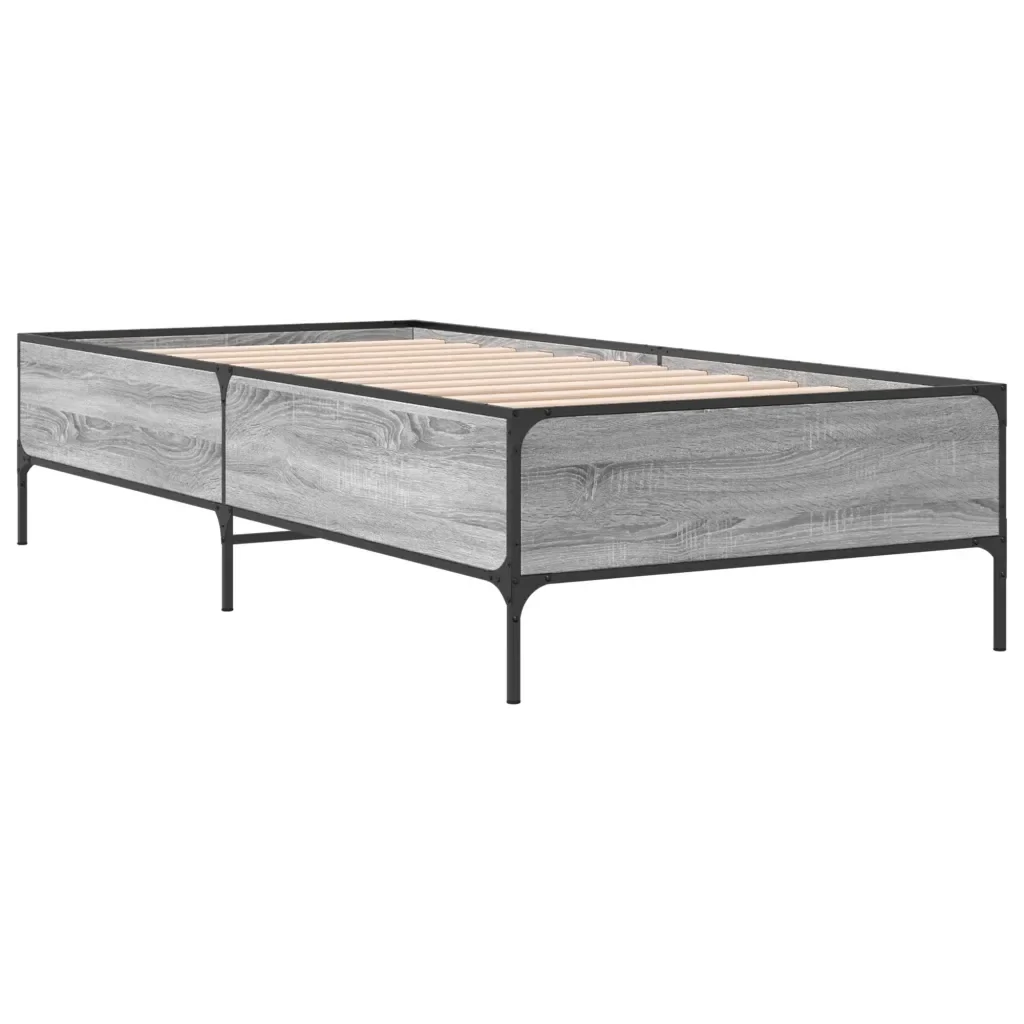 Letto singolo | Letto per adulti | Giroletto Grigio Sonoma 75x190cm in Legno Multistrato e Metallo - Image 3