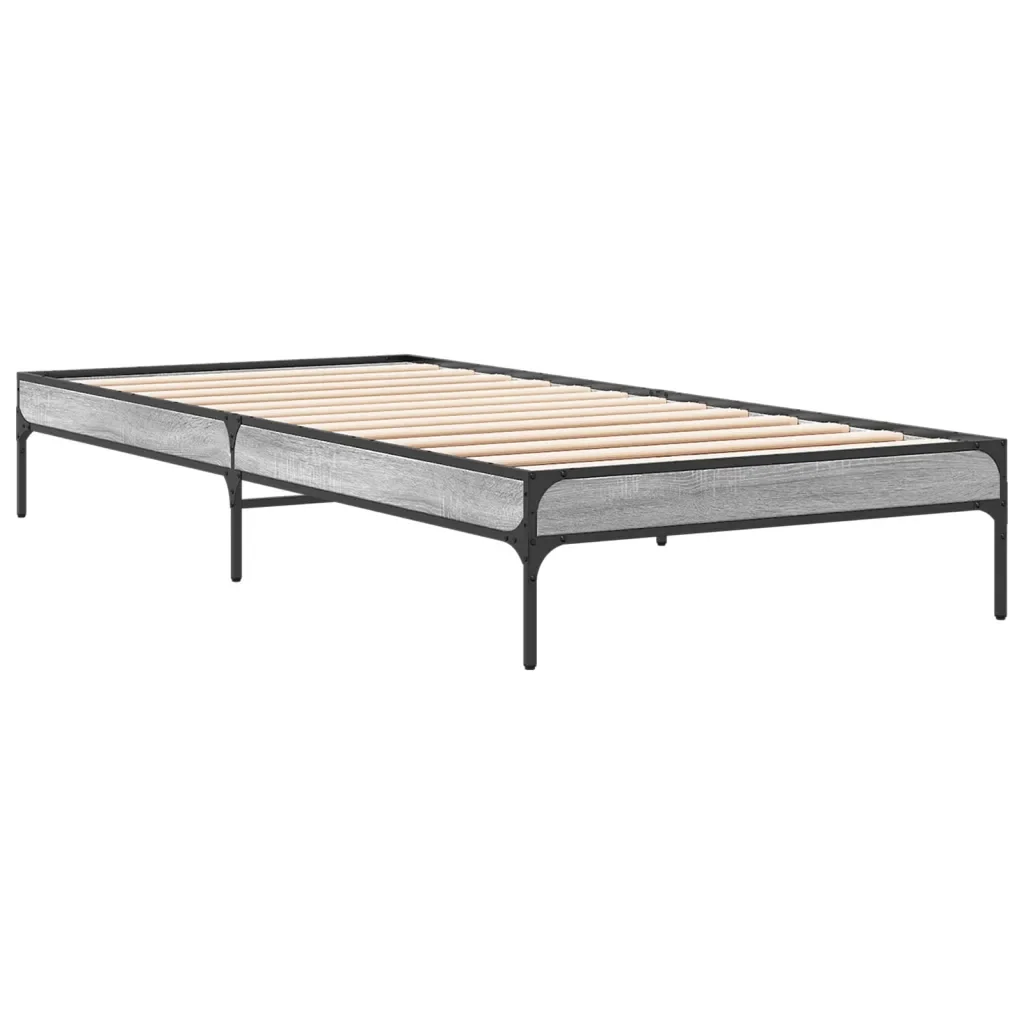 Letto singolo | Letto per adulti | Giroletto Grigio Sonoma 75x190cm in Legno Multistrato e Metallo - Image 3