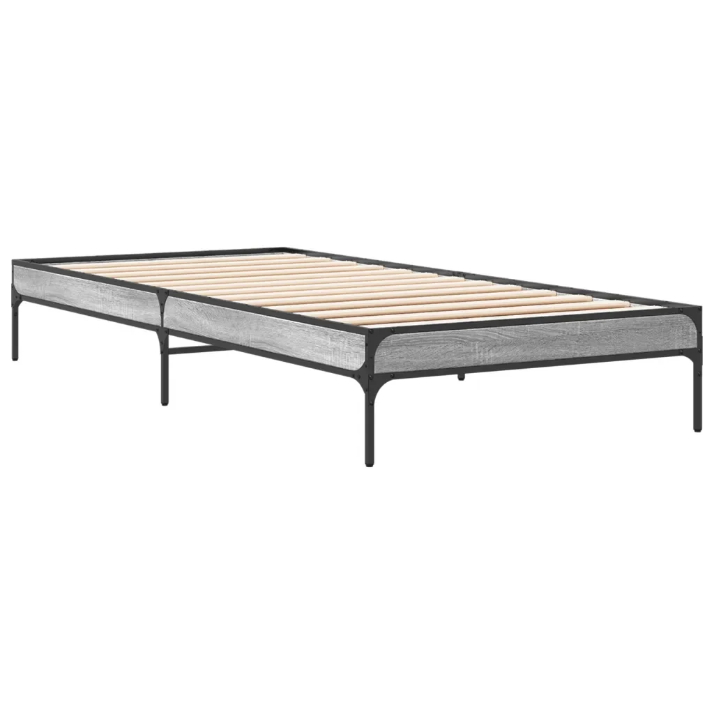 Letto singolo | Letto per adulti | Giroletto Grigio Sonoma 75x190cm in Legno Multistrato e Metallo - Image 6