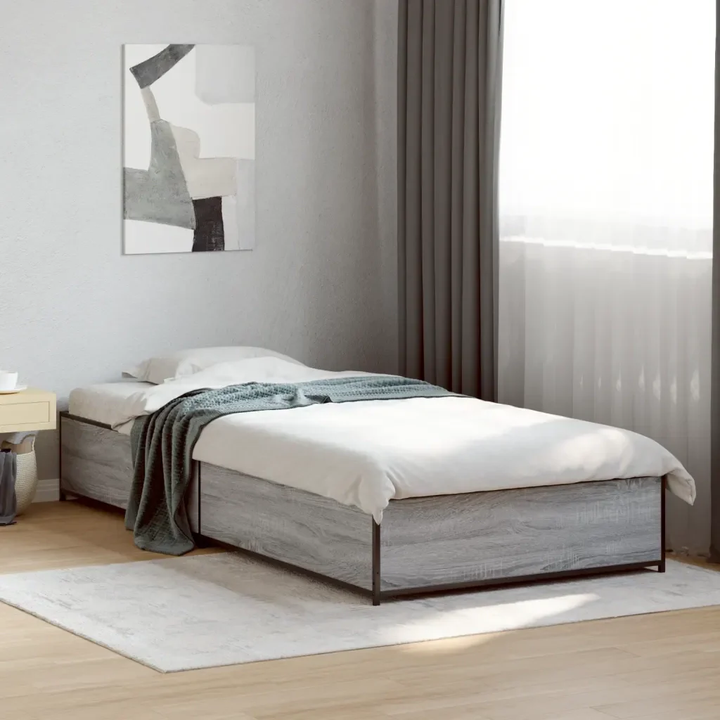 Letto singolo | Letto per adulti | Giroletto Grigio Sonoma 75x190cm in Legno Multistrato e Metallo - Image 2
