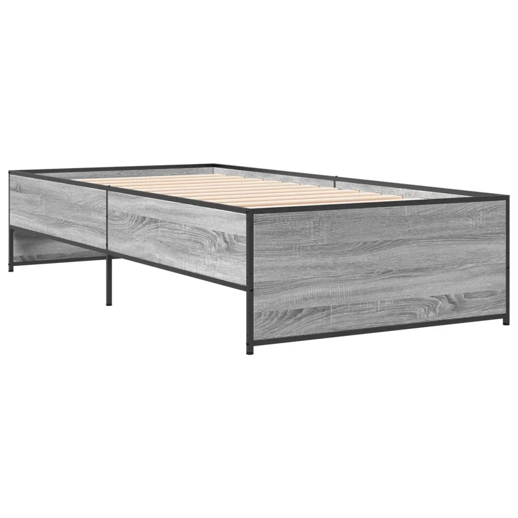 Letto singolo | Letto per adulti | Giroletto Grigio Sonoma 75x190cm in Legno Multistrato e Metallo - Image 4