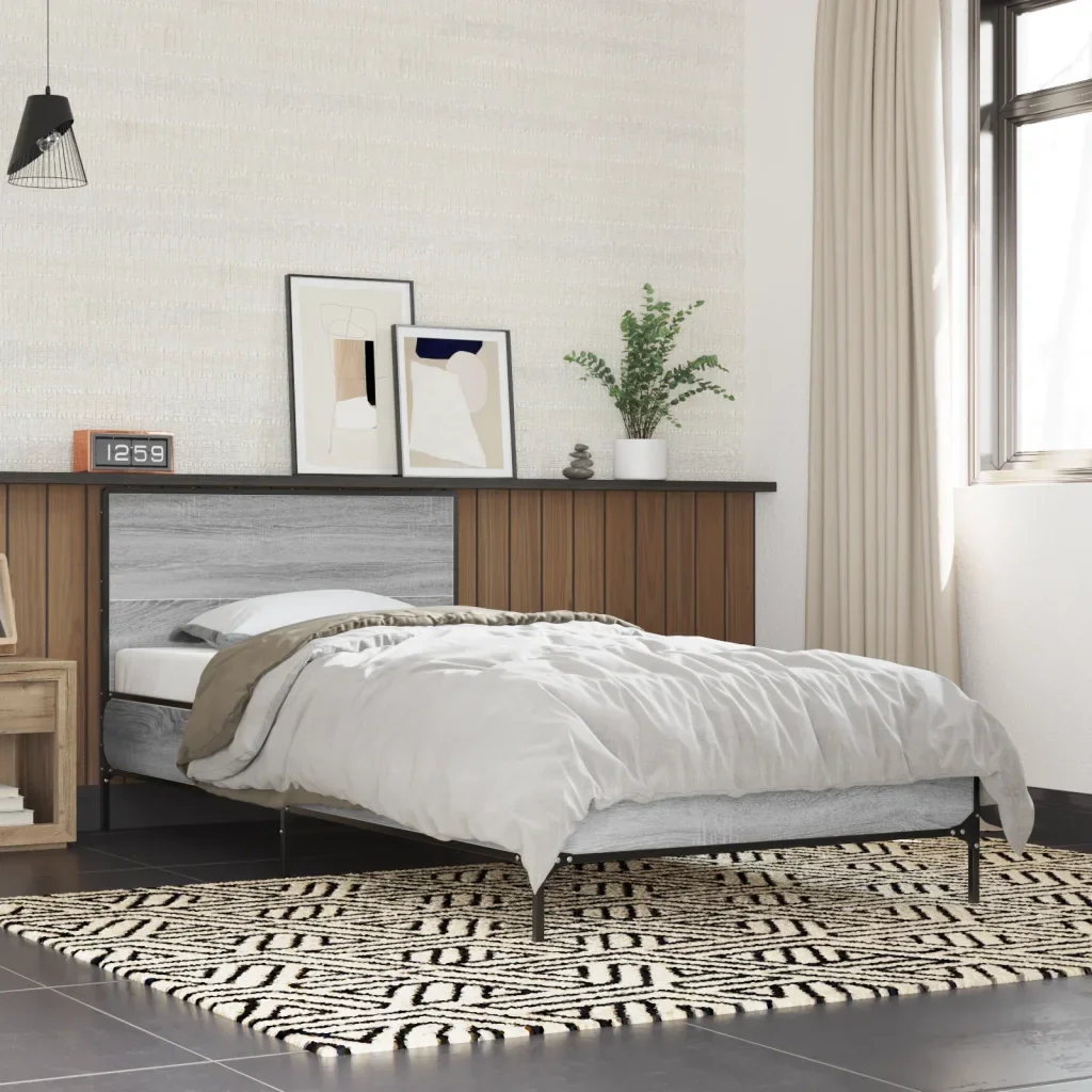 Letto singolo | Letto per adulti | Giroletto Grigio Sonoma 75x190cm in Legno Multistrato e Metallo - Image 2