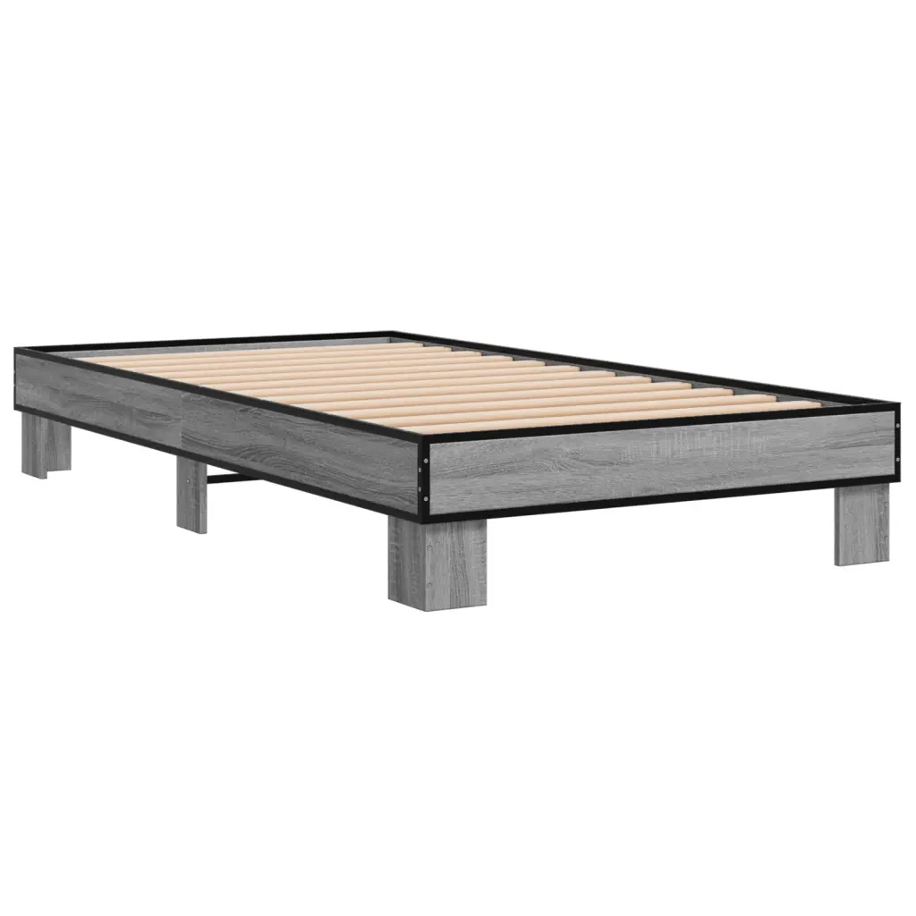 Letto singolo | Letto per adulti | Giroletto Grigio Sonoma 75x190cm in Legno Multistrato e Metallo - Image 4