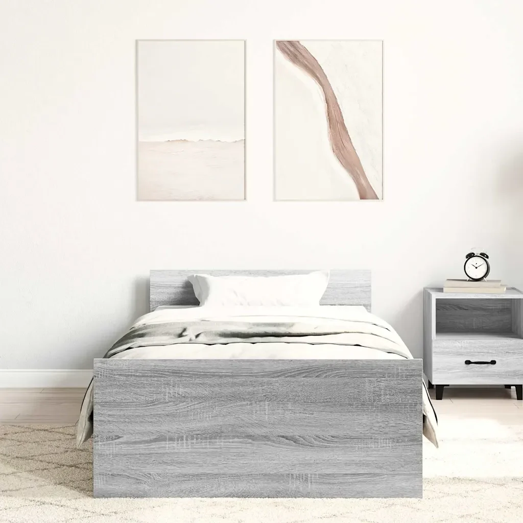 Letto singolo | Letto per adulti | Giroletto Grigio Sonoma 75x190cm Small Single Legno Multistrato - Image 3