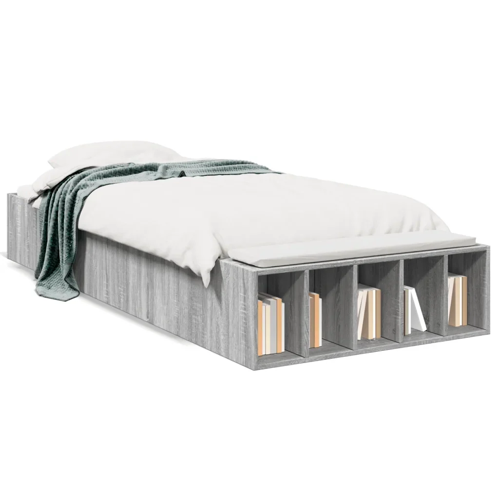 Letto singolo | Letto per adulti | Giroletto Grigio Sonoma 90x200 cm in Legno Multistrato