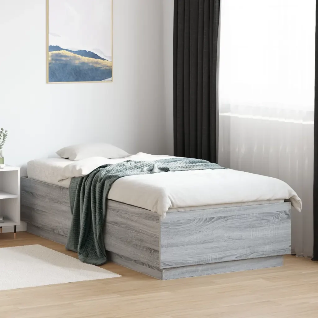 Letto singolo | Letto per adulti | Giroletto Grigio Sonoma 90x200 cm in Legno Multistrato - Image 2