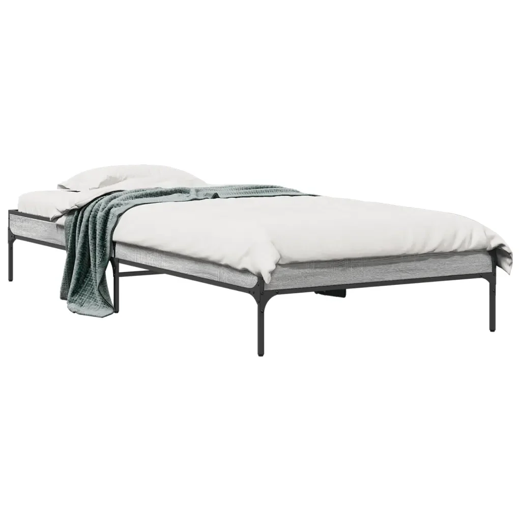 Letto singolo | Letto per adulti | Giroletto Grigio Sonoma 90x200 cm Legno Multistrato e Metallo