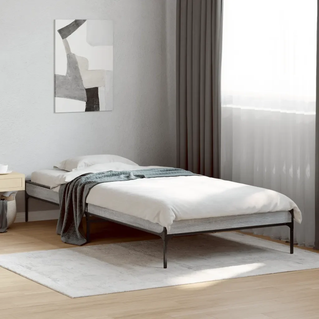 Letto singolo | Letto per adulti | Giroletto Grigio Sonoma 90x200 cm Legno Multistrato e Metallo - Image 2