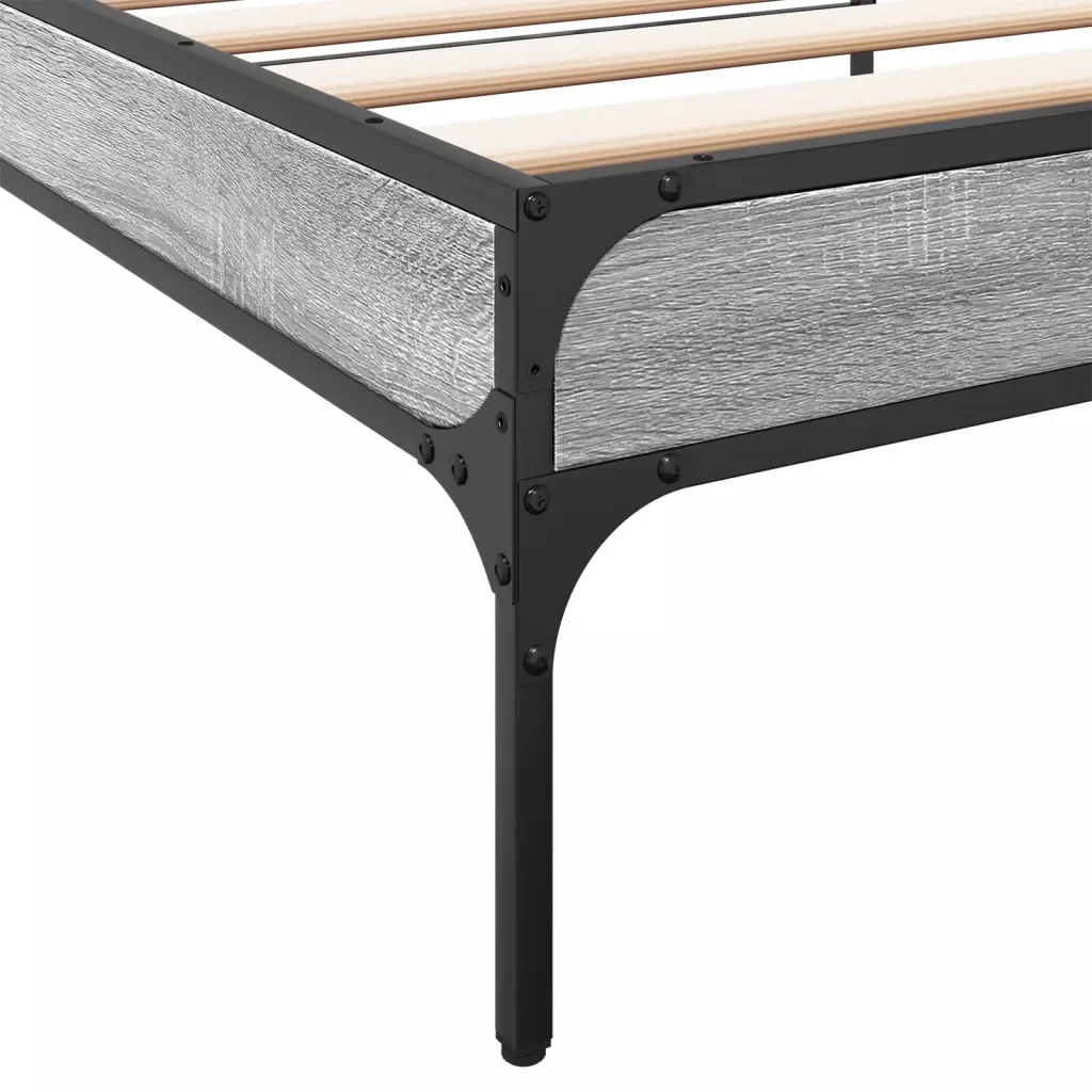 Letto singolo | Letto per adulti | Giroletto Grigio Sonoma 90x200 cm Legno Multistrato e Metallo - Image 7