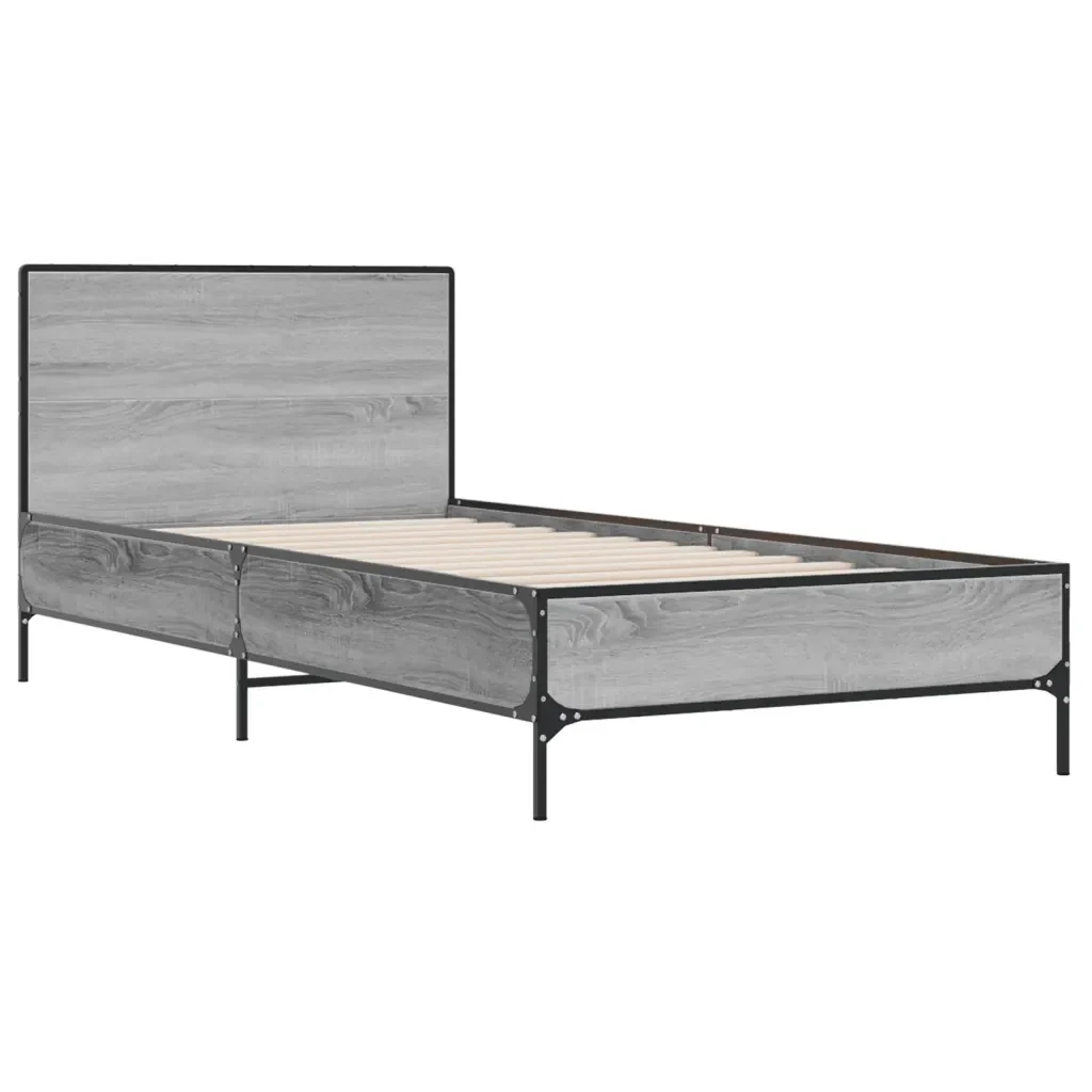 Letto singolo | Letto per adulti | Giroletto Grigio Sonoma 90x200 cm Legno Multistrato e Metallo - Image 4
