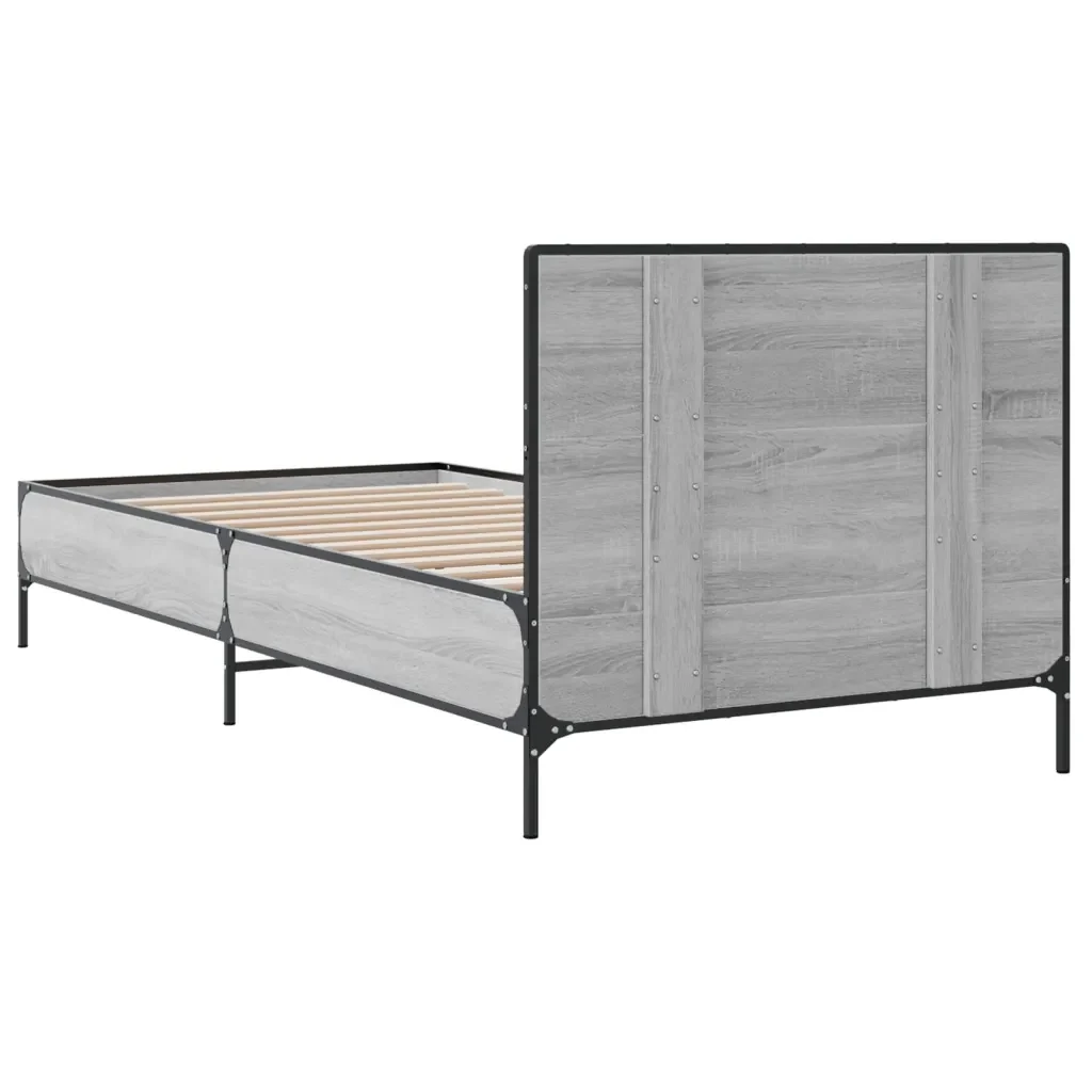 Letto singolo | Letto per adulti | Giroletto Grigio Sonoma 90x200 cm Legno Multistrato e Metallo - Image 6